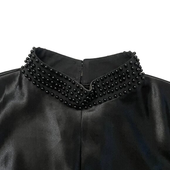 Calvin Tran Beaded Satin Blouse Top Women's Size Large Black Evening Party - Picture 3 of 11